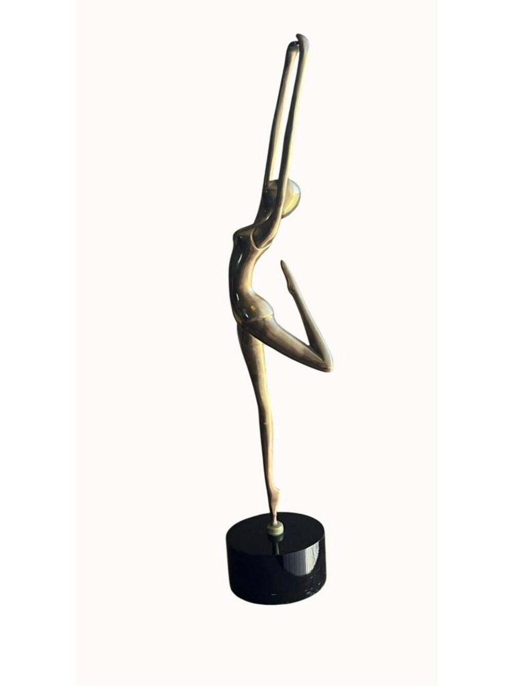 VTG Brass Ballerina Table Sculpture Dancer Abstract Lyrical MCM Wood Base